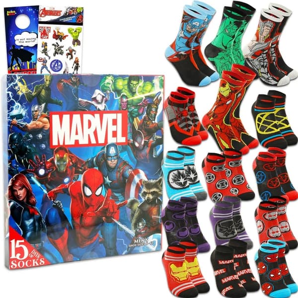 Marvel 15-Day Superhero Socks Bundle for Men & Women