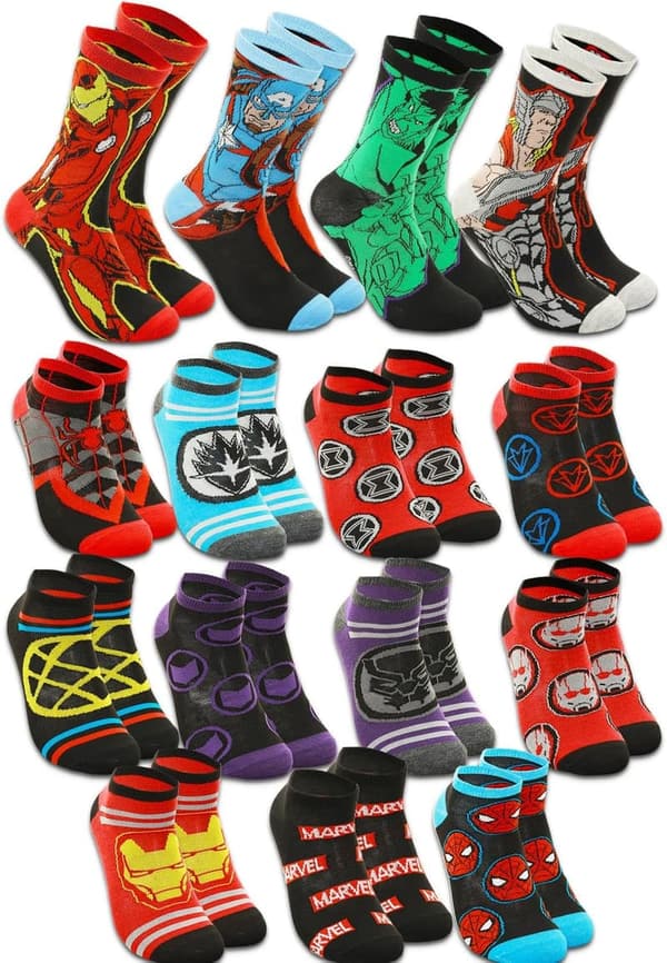 Marvel 15-Day Superhero Socks Bundle for Men & Women