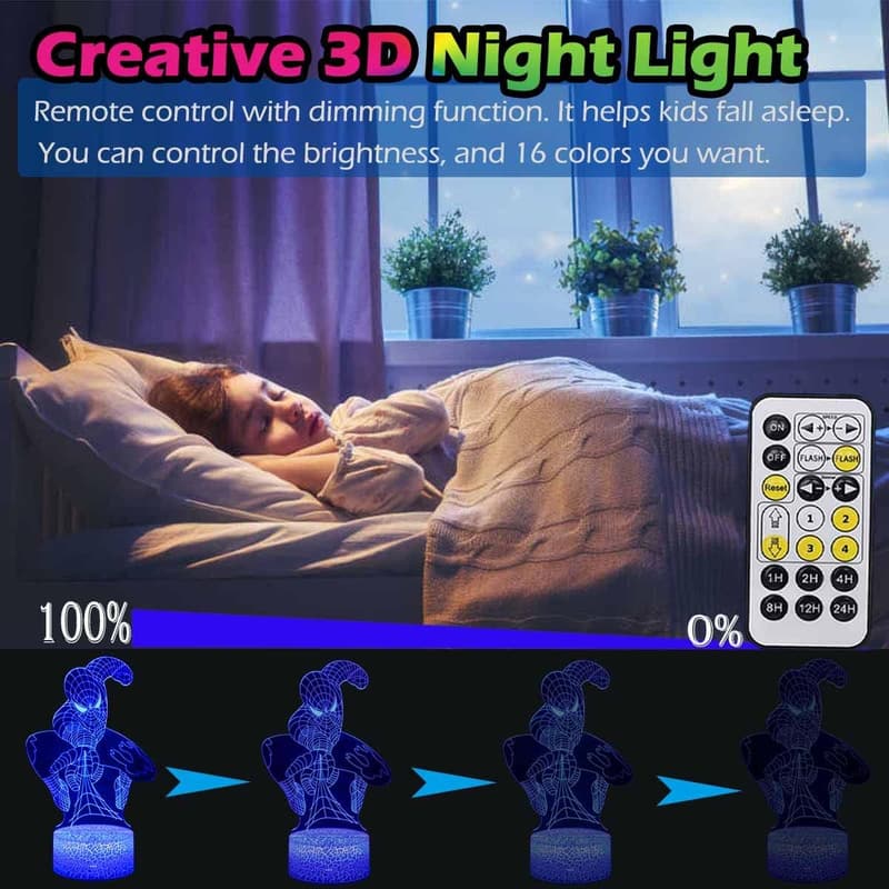 Superhero 3D LED Night Light with Touch & Remote Control