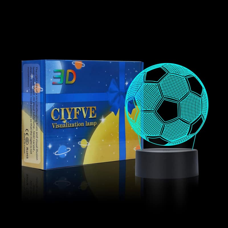 Soccer 3D Night Light - Touch Control, 7 Colors, Acrylic Base