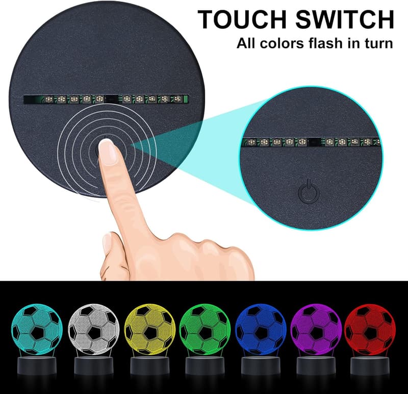 Soccer 3D Night Light - Touch Control, 7 Colors, Acrylic Base