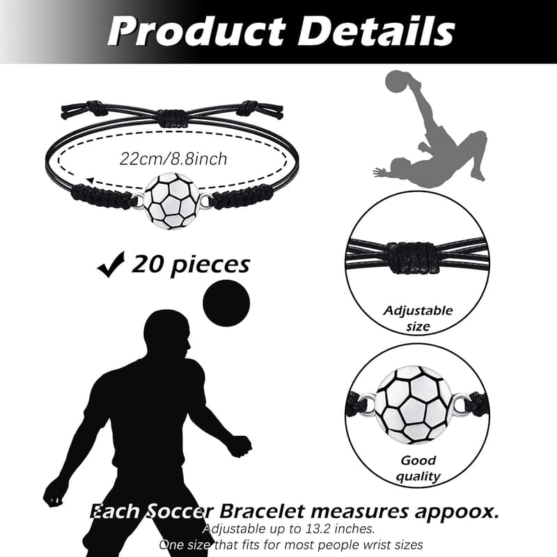 Soccer Coach Charm Bracelets Set - Adjustable Rope Gifts for Him/Her