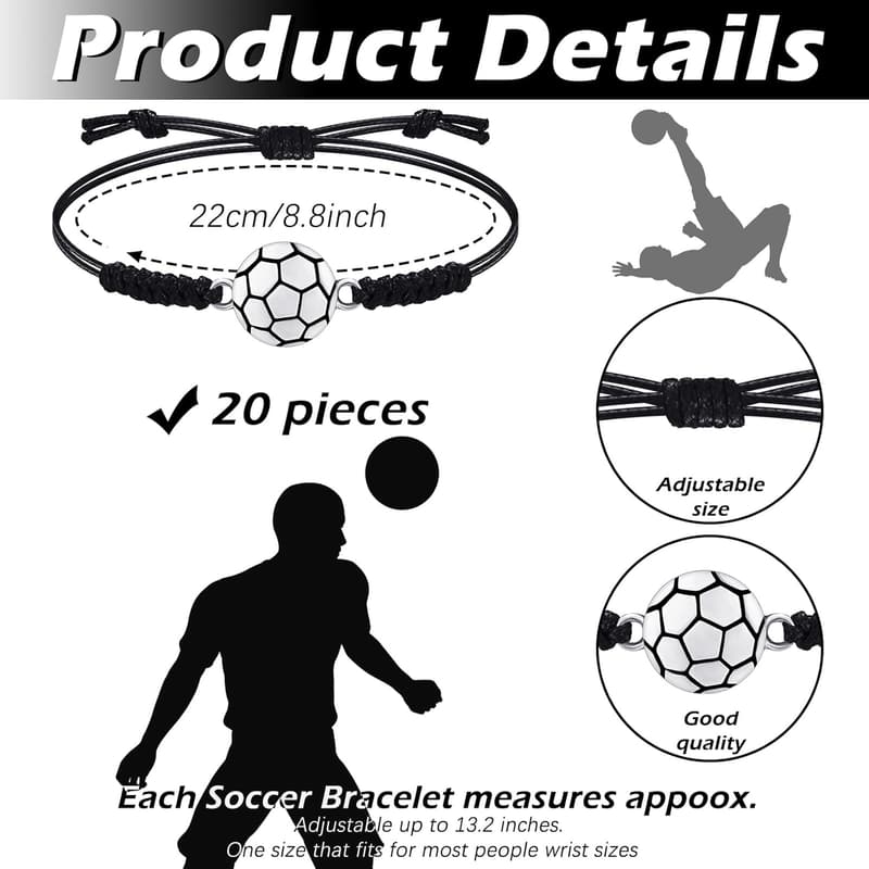 Soccer Coach Charm Bracelets Set - Adjustable Rope Gifts for Him/Her