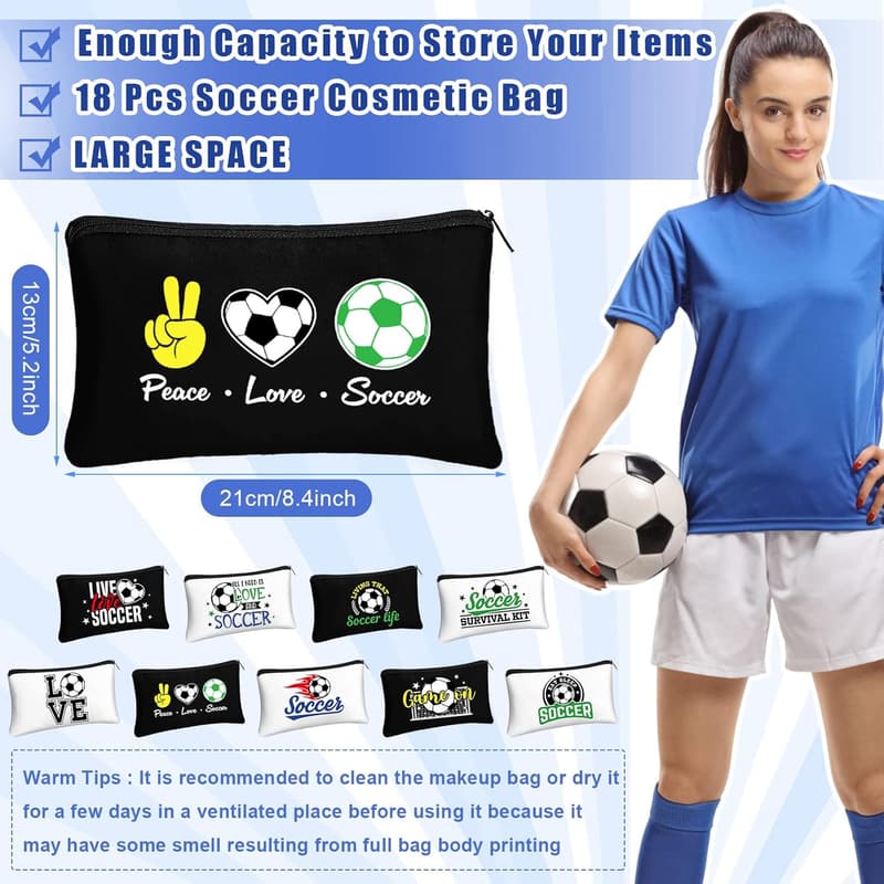Soccer Gifts Cosmetic Bag Set for Fans & Players - 18 Pcs