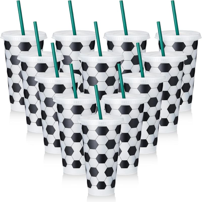 Soccer Party Favors: 12 Reusable Tumblers with Lids & Straws