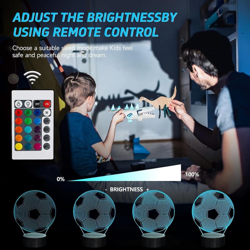 Soccer Night Light – 3D Lamp with Remote and Touch Control for Kids