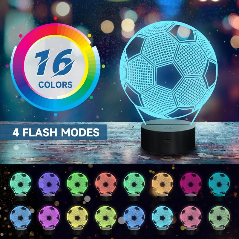 Soccer Night Light – 3D Lamp with Remote and Touch Control for Kids
