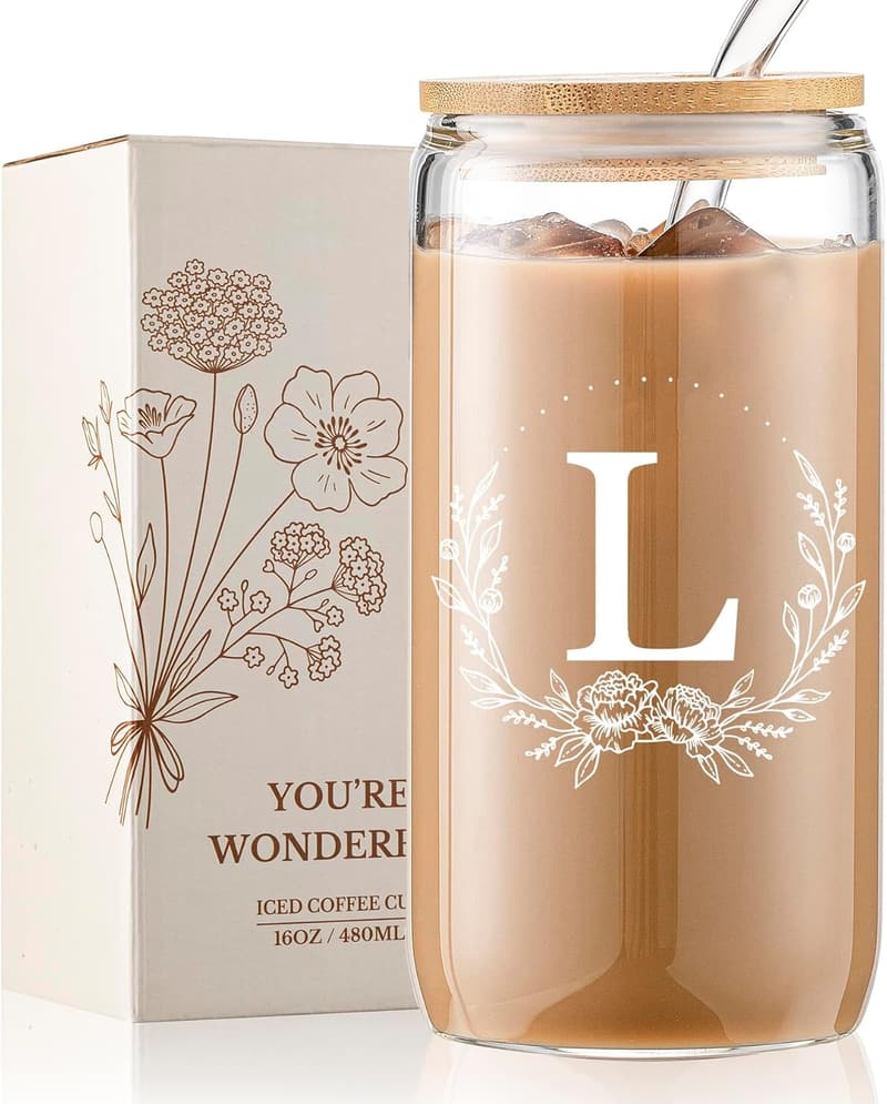 Personalized 16oz Glass Tumbler with Bamboo Lid & Straw for Women