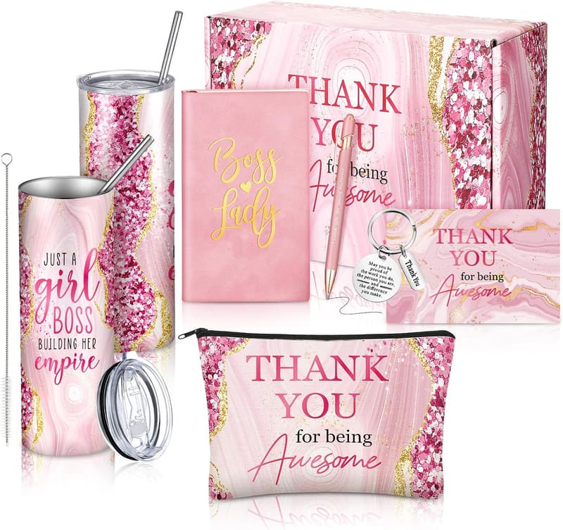 Boss Lady Appreciation Gift Set: 7-Pc Tumbler & Makeup Bag