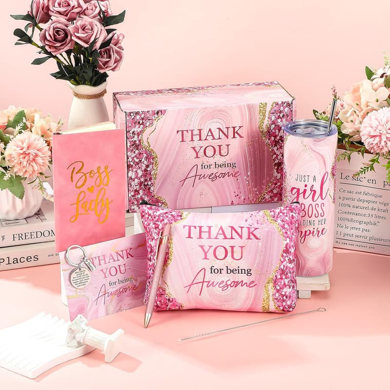 Boss Lady Appreciation Gift Set: 7-Pc Tumbler & Makeup Bag
