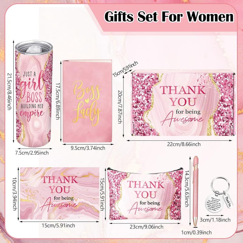 Boss Lady Appreciation Gift Set: 7-Pc Tumbler & Makeup Bag