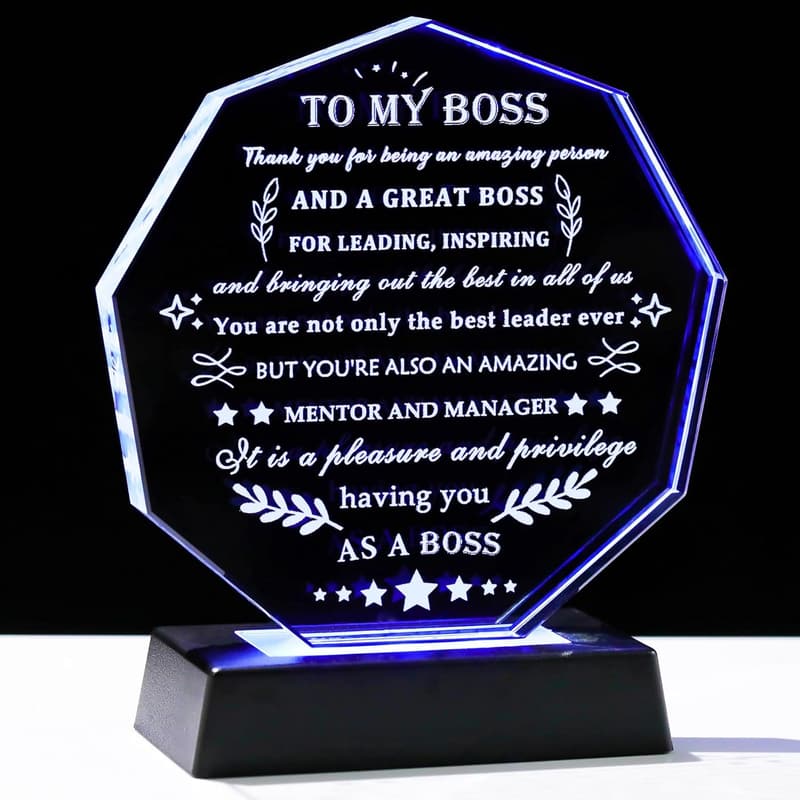 LED Crystal Appreciation Gift for Boss - Perfect for Retirement, Farewell, or Birthday