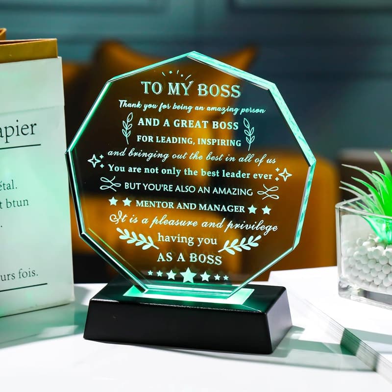 LED Crystal Appreciation Gift for Boss - Perfect for Retirement, Farewell, or Birthday