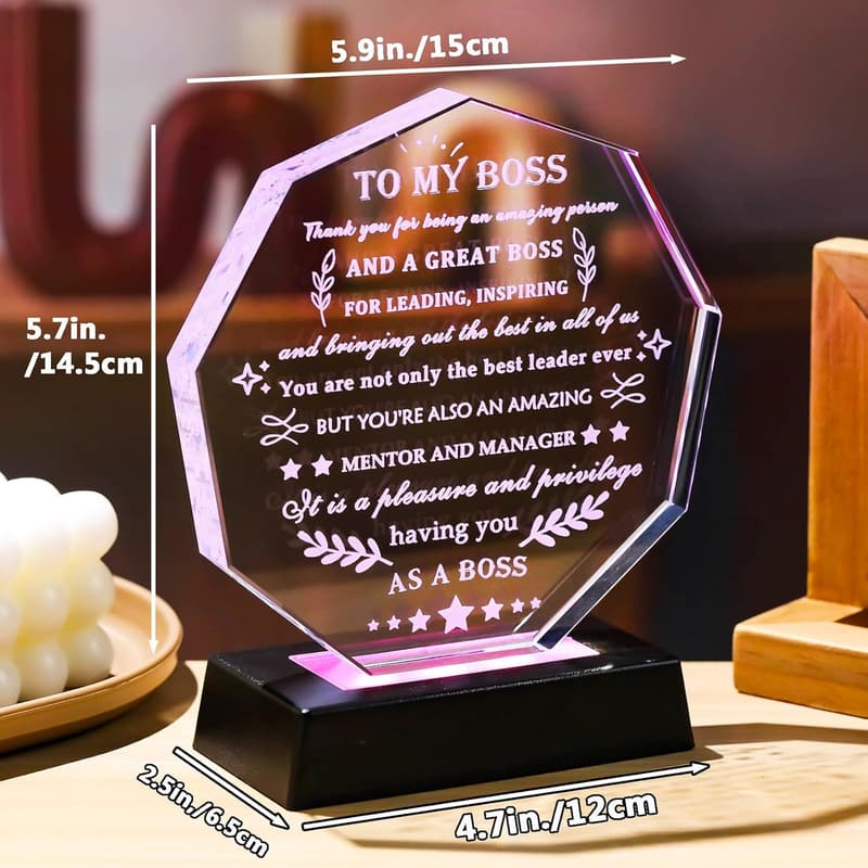 LED Crystal Appreciation Gift for Boss - Perfect for Retirement, Farewell, or Birthday