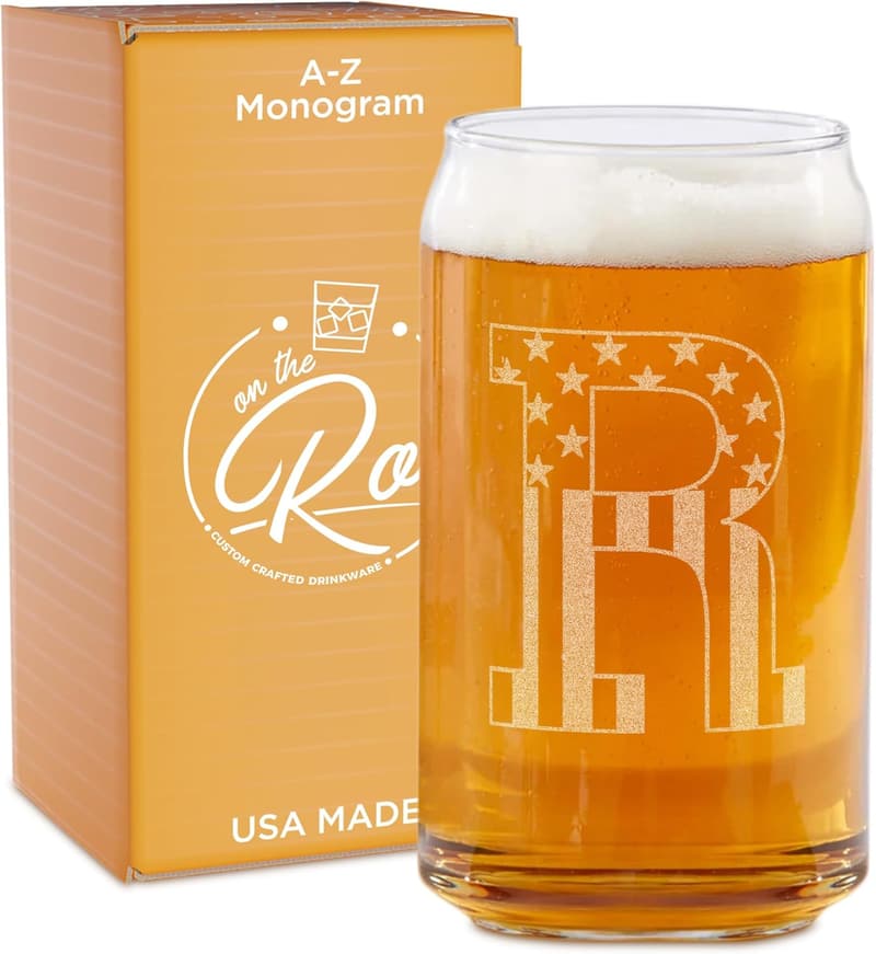 Personalized 16 oz Monogram Beer Glasses for Men