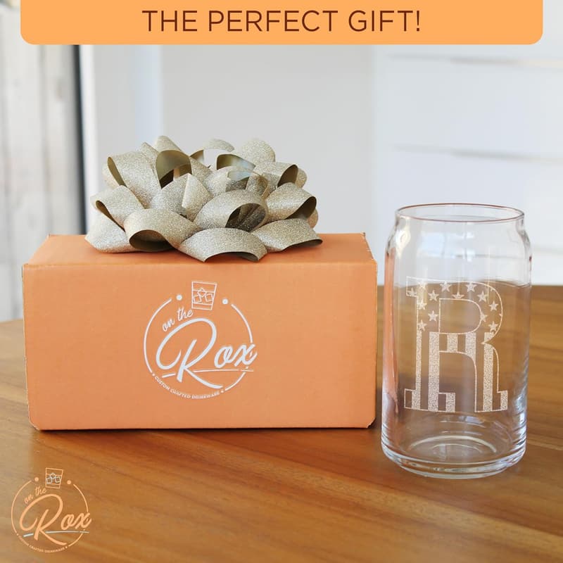 Personalized 16 oz Monogram Beer Glasses for Men