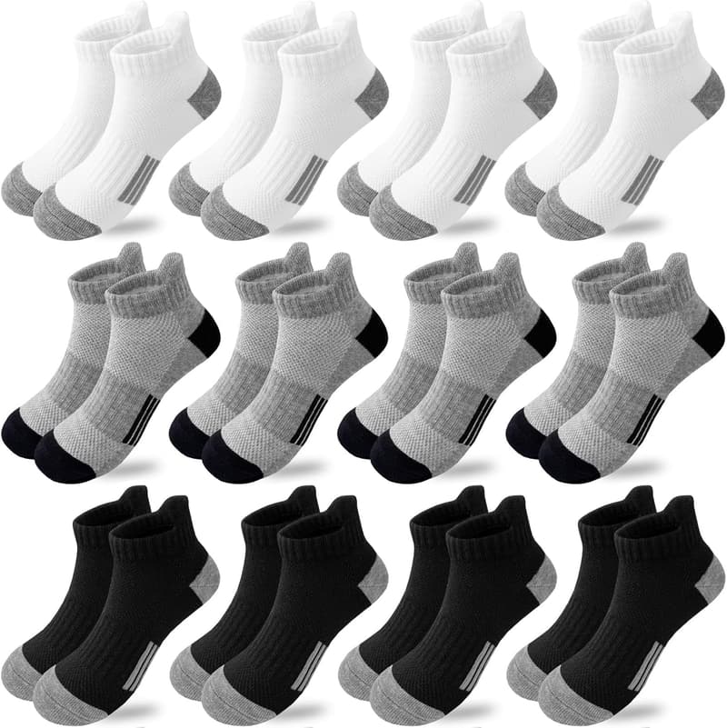 Boys' Athletic Ankle Socks - 12 Pairs Low Cut for Kids