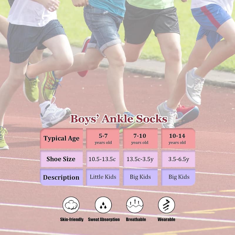 Boys' Athletic Ankle Socks - 12 Pairs Low Cut for Kids