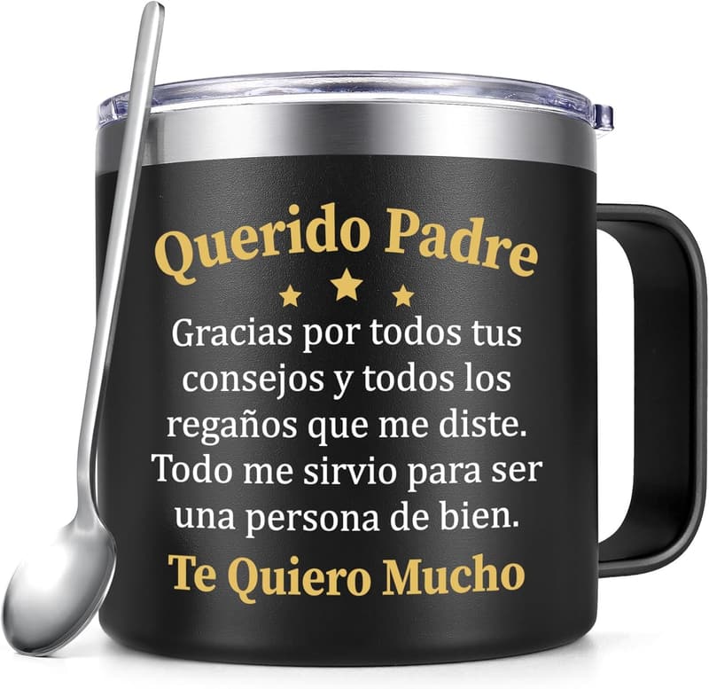 Father's Day Insulated Coffee Mug with Spoon (14oz, Black)