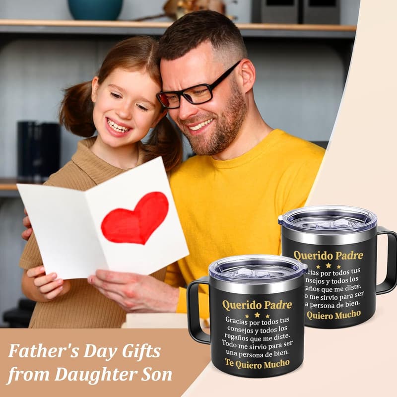 Father's Day Insulated Coffee Mug with Spoon (14oz, Black)