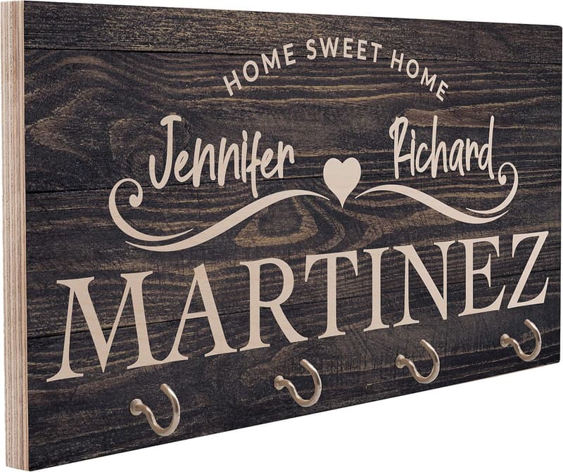 Personalized Wood Key Hanger for Couples | New Home Gift