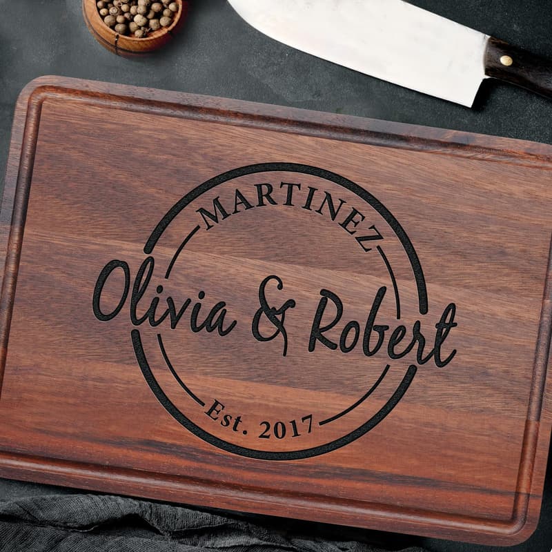 Personalized Wood Cutting Board - Custom Engraved Gift for Couples