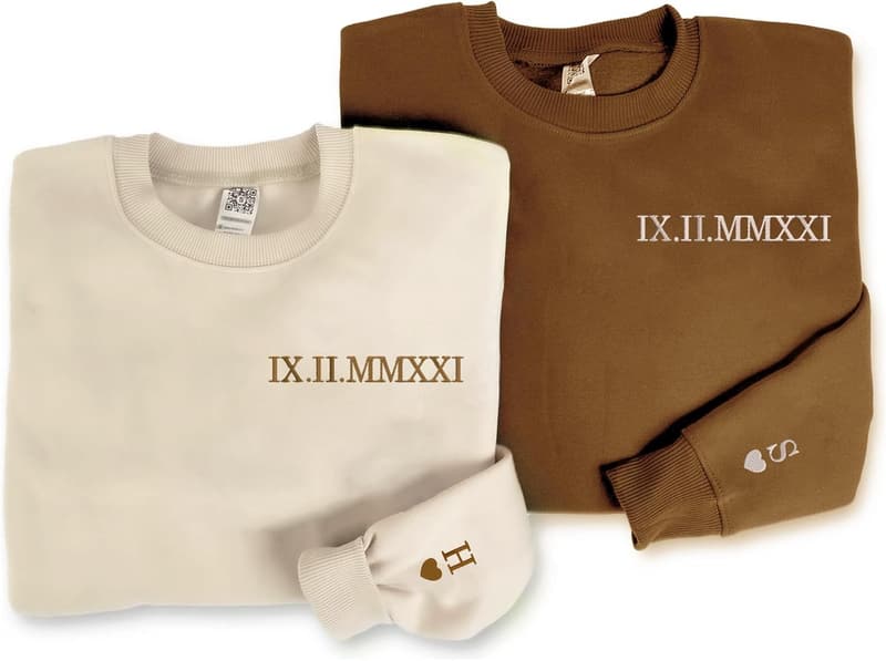 Personalized Roman Numeral Sweatshirts for Couples