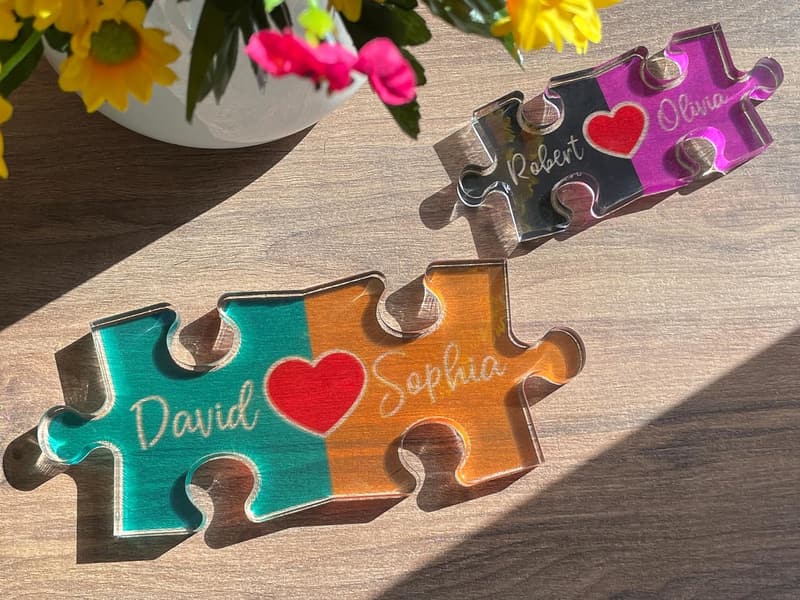 Valentine's Day Personalized Couples Puzzle Name Sign - Acrylic