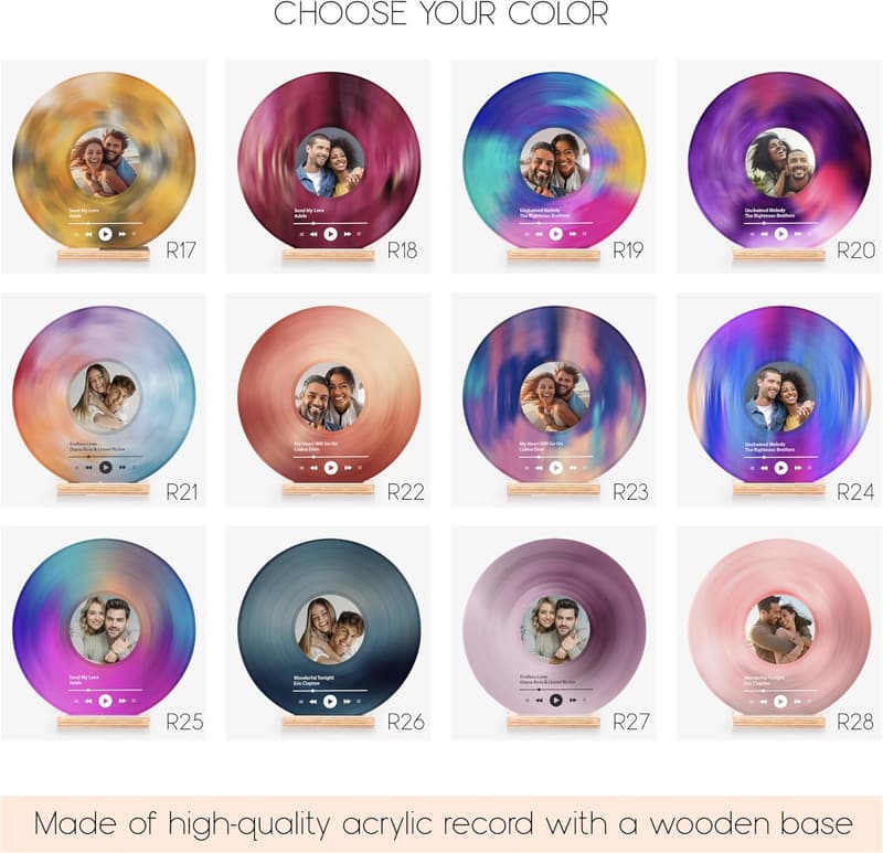 Personalized Vinyl Record with Photo Plaque for Couples' Anniversary