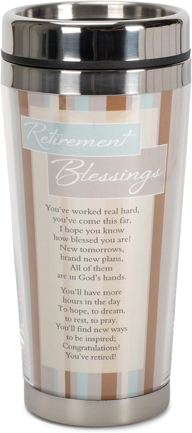Retirement Insulated Travel Mug - 16 oz, Brown Stripes