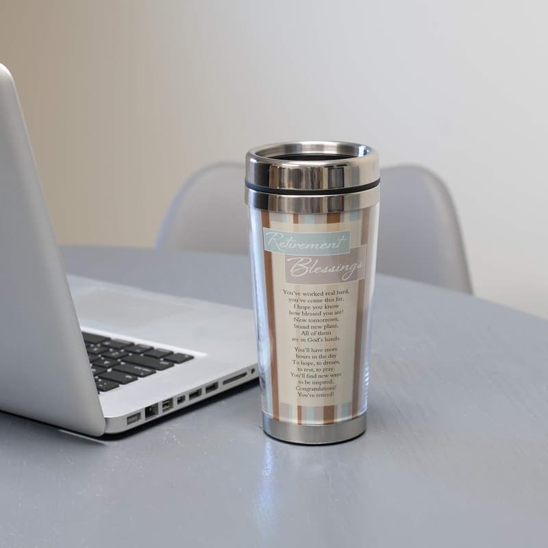 Retirement Insulated Travel Mug - 16 oz, Brown Stripes