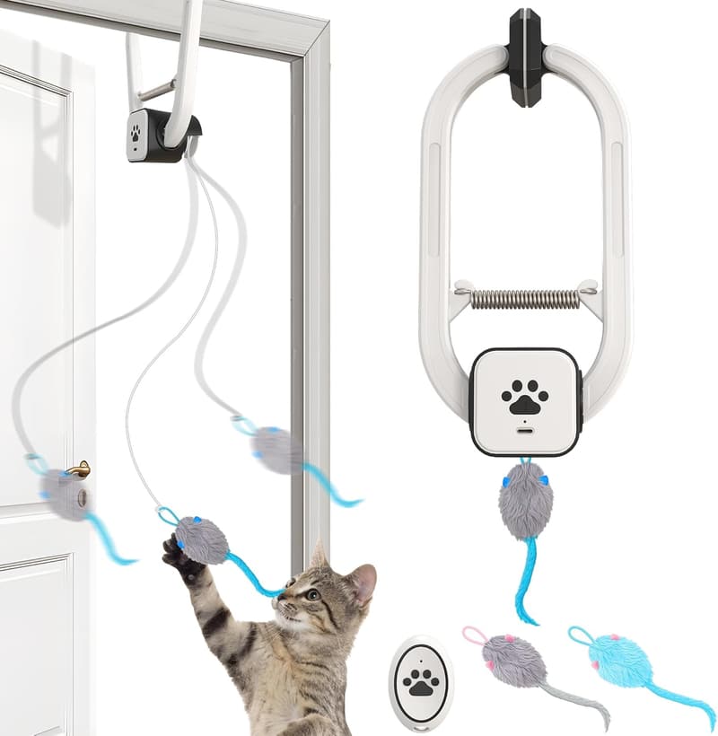 Interactive Remote-Controlled Cat Toy with Teaser Feathers and Mice