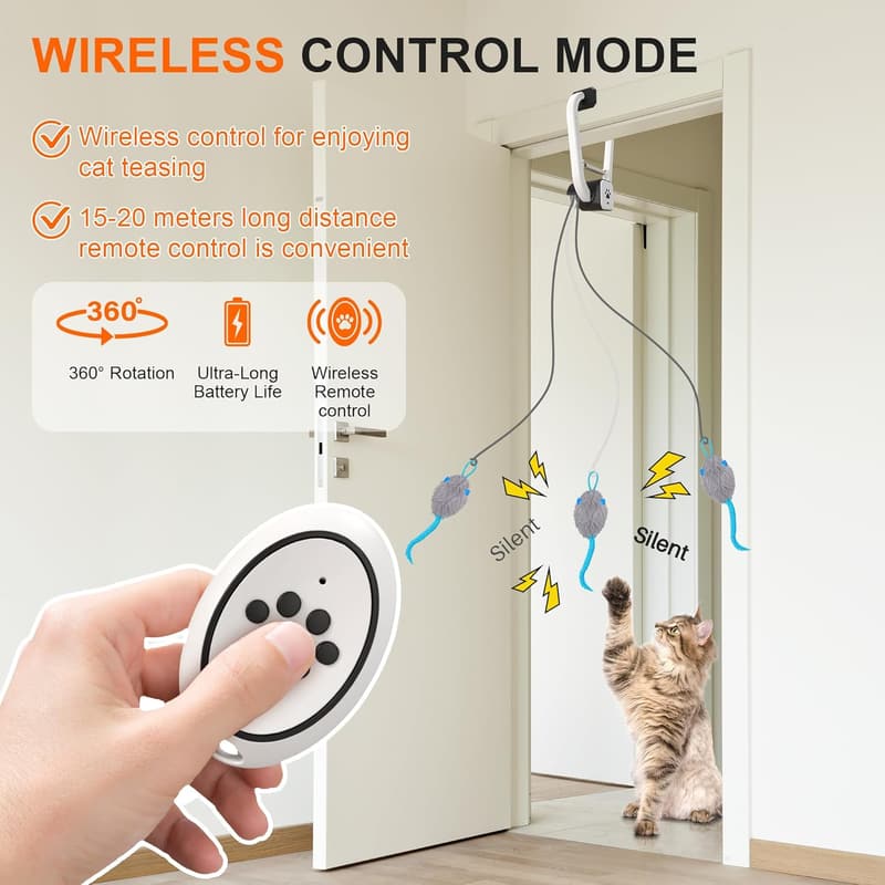Interactive Remote-Controlled Cat Toy with Teaser Feathers and Mice