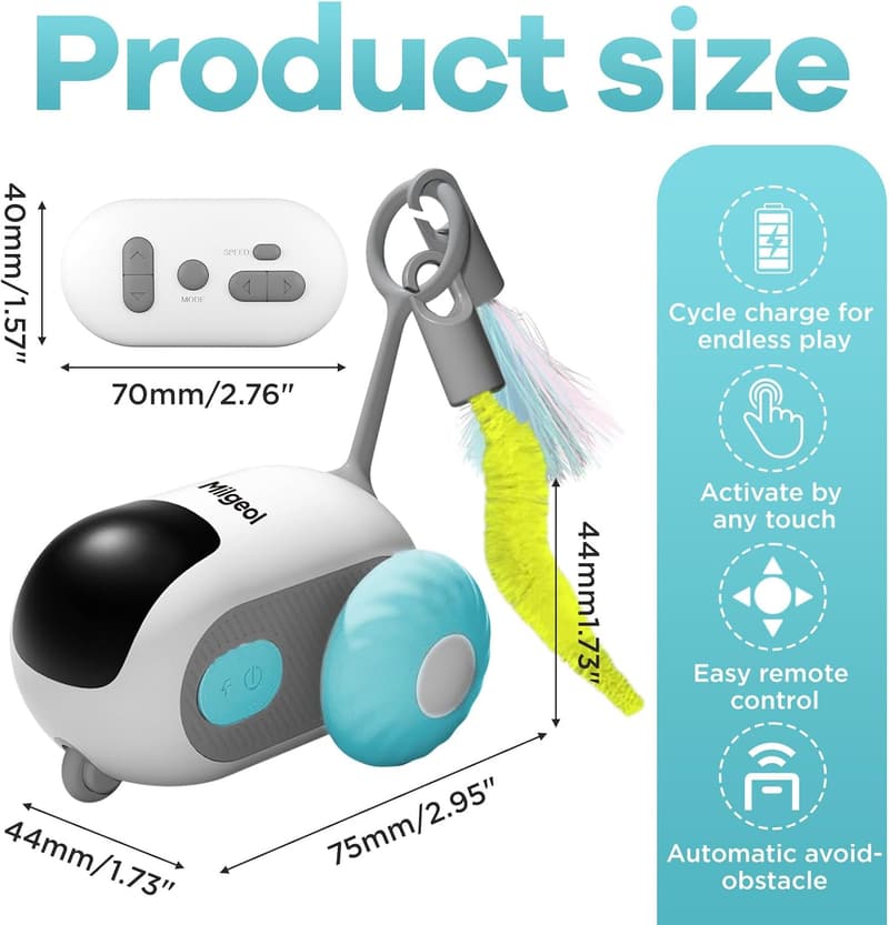 Interactive Electric Mouse Cat Toy - Remote Control with Feathers, 3 Play Modes