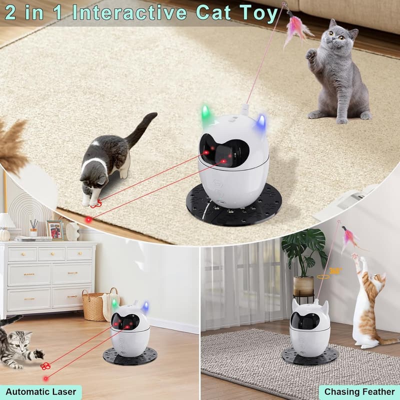 Interactive Rechargeable Cat Laser Toy with Remote & Teaser