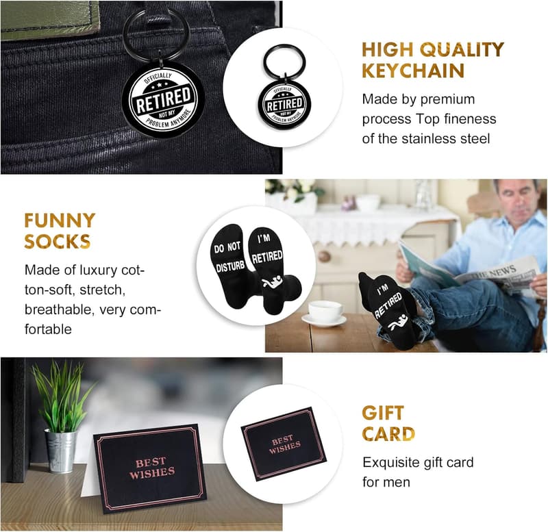 Funny Retirement Gift Set for Men – Tumbler, Cap, Socks, Candle