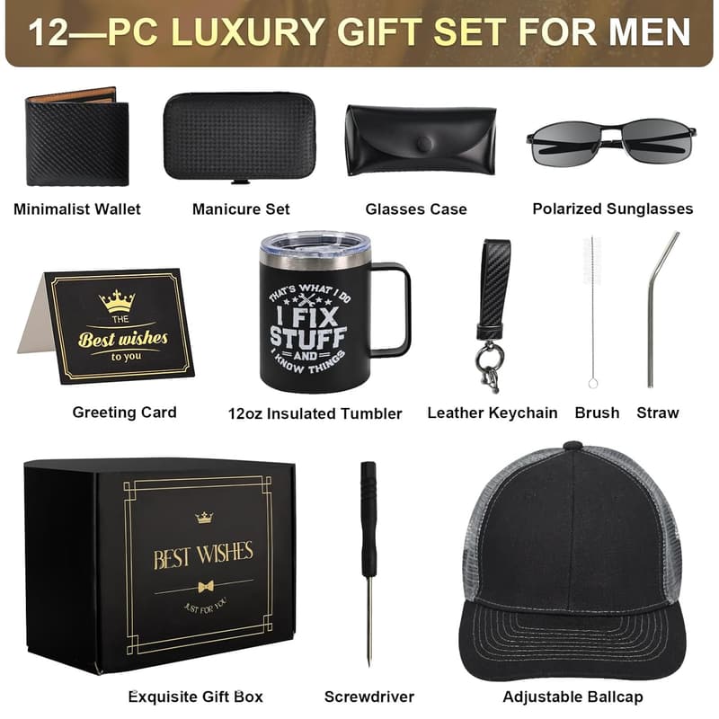 Men's Gift Basket - 7-Pc Set with Insulated Tumbler