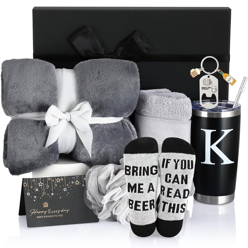 Get Well Soon Gift Basket for Men - Monogrammed Initial Set