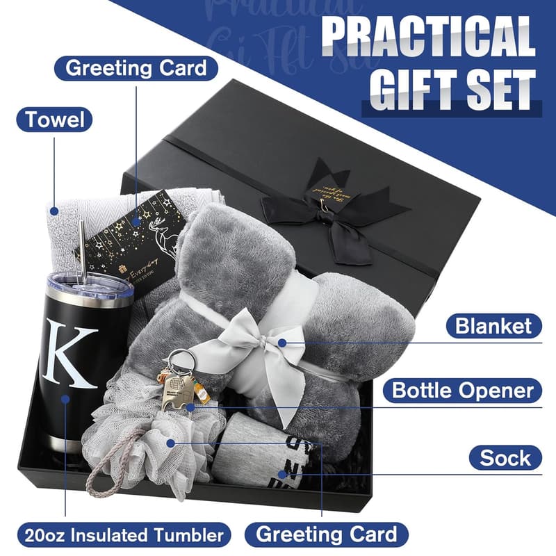 Get Well Soon Gift Basket for Men - Monogrammed Initial Set