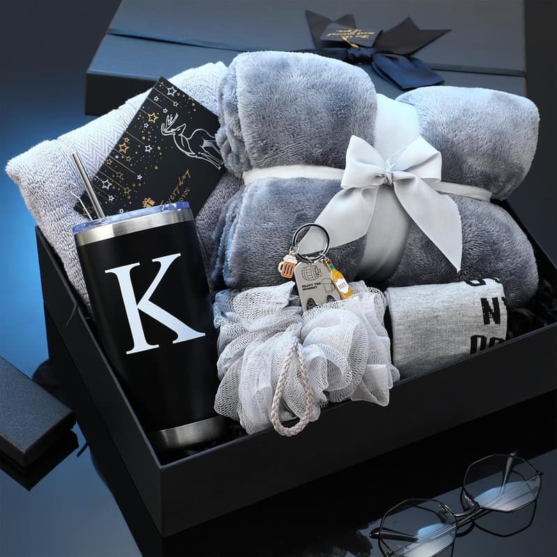 Get Well Soon Gift Basket for Men - Monogrammed Initial Set