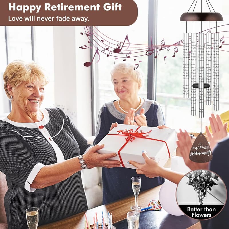 Happy Retirement Wind Chimes - 32'' Outdoor Gift for Coworkers