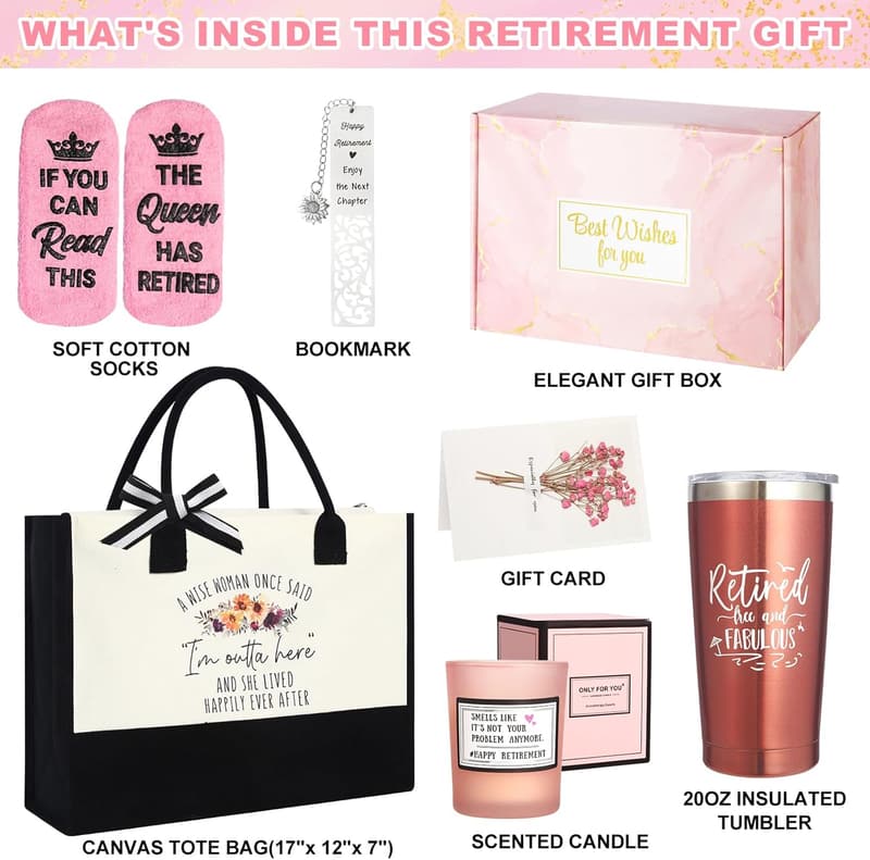 Happy Retirement Gifts for Women - 20oz Tumbler and Tote Bag