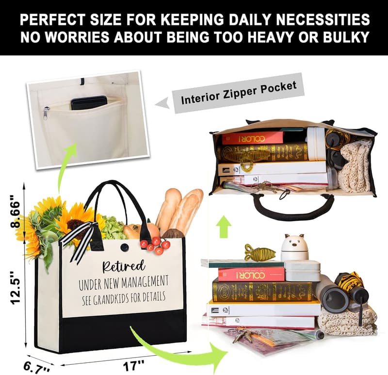 Funny Retirement Tote Bag for Women, Personalized Canvas Gift