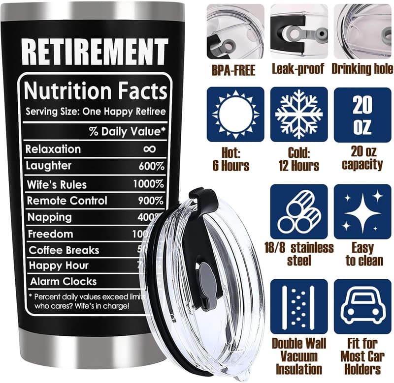 Retirement Tumbler for Men - Funny Gift for Boss, Dad, Friends