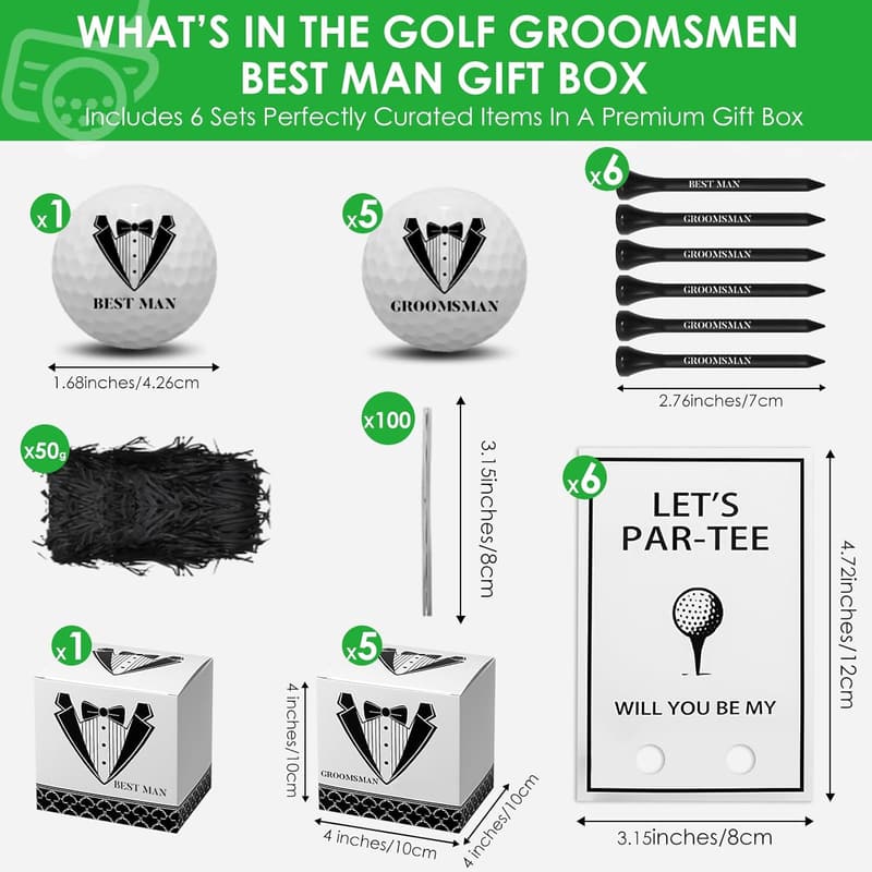 Groomsman Golf Gift Set – 6-Piece Kit with Balls & Tees