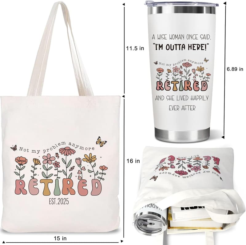 Funny Retirement Gift Set for Women – Tumbler & Tote Bag