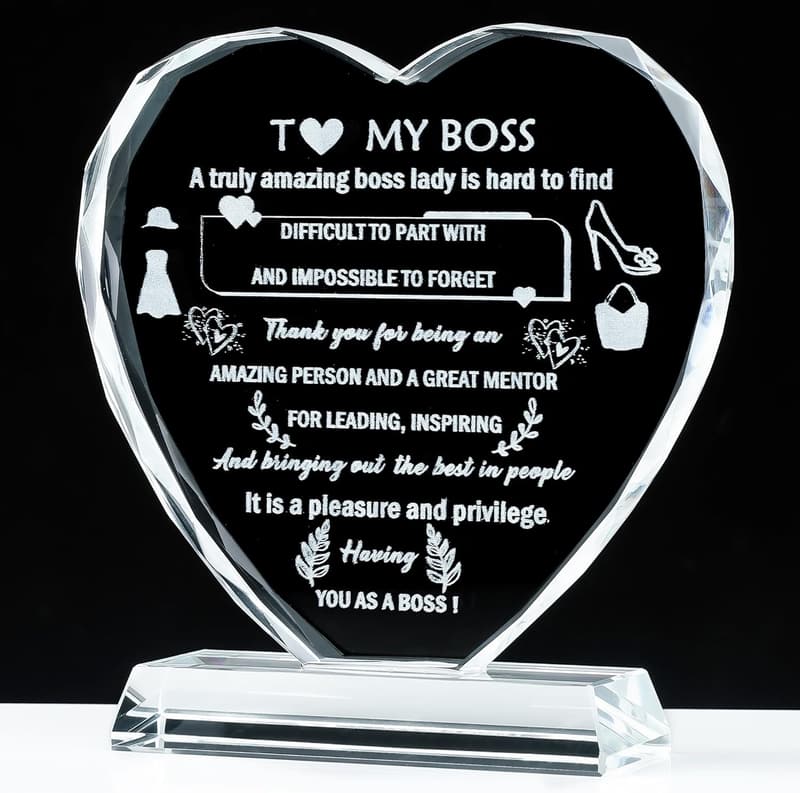 Boss Day Crystal Heart Gift for Women - Appreciation & Retirement
