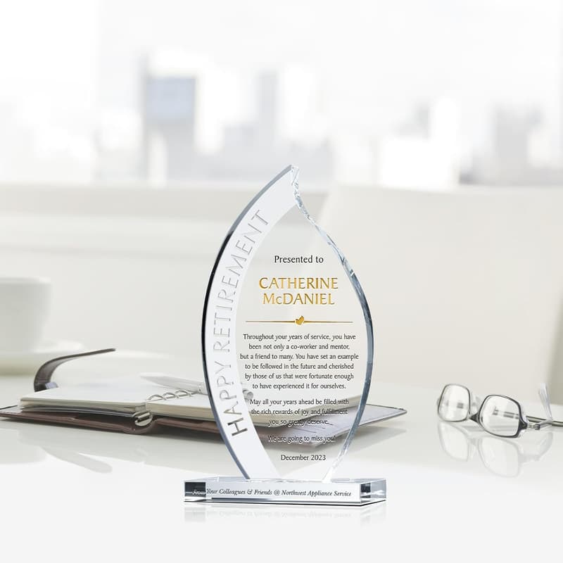 Personalized Crystal Retirement Plaque for Colleagues & Boss
