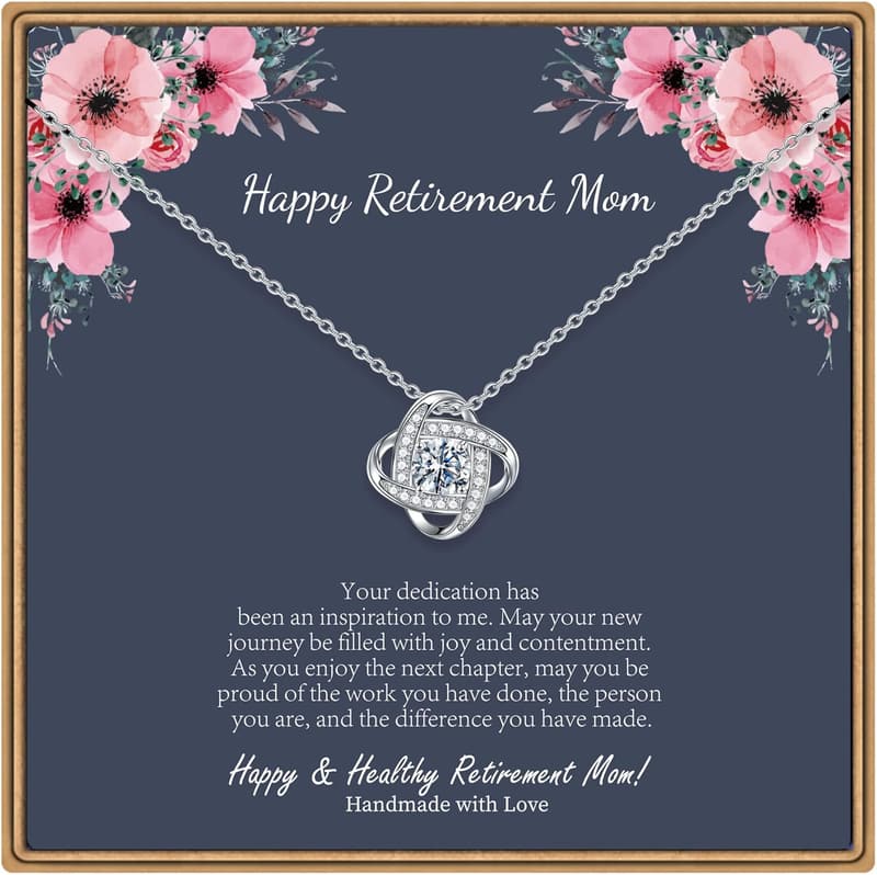 Retirement Necklace - 14K White Gold Love Knot Pendant