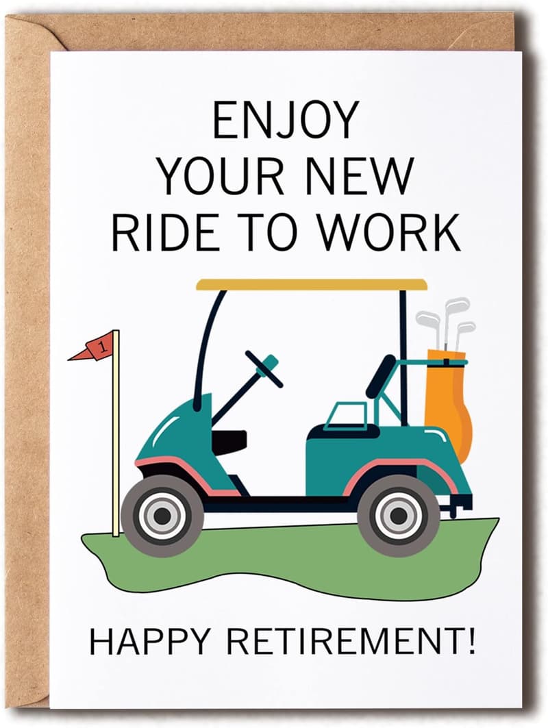 Happy Retirement Golf Card with Golf Cart Illustration